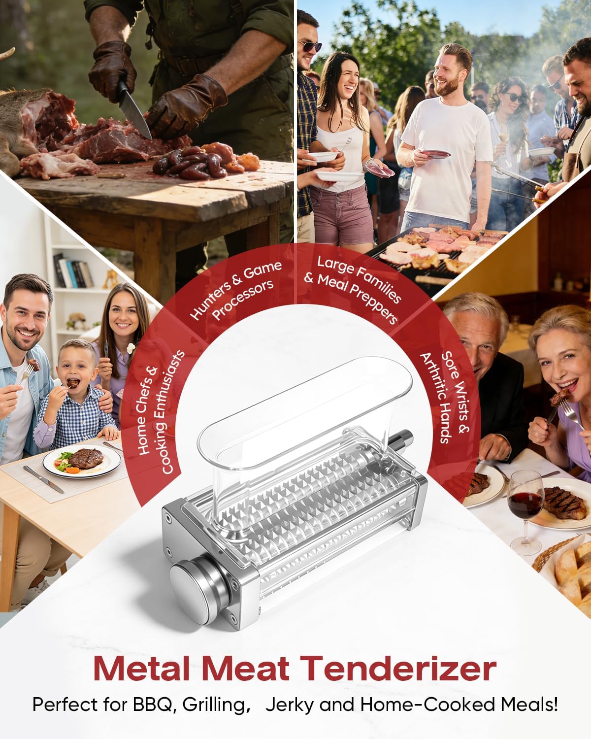 3-Adjust Stainless Steel Meat Tenderizer Attachment for KitchenAid Mixer
