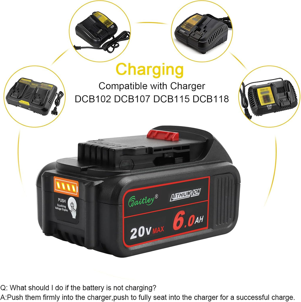 waitley 4 Pack 20V 6Ah Replacement Battery Compatible with Dewalt Tool