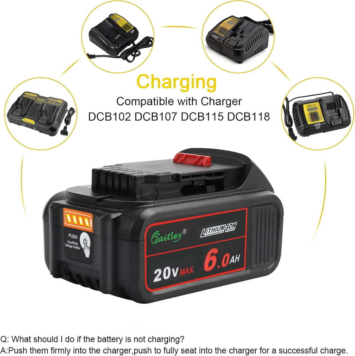 waitley 4 Pack 20V 6Ah Replacement Battery Compatible with Dewalt Tool