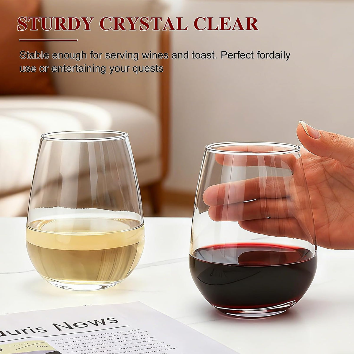 Stemless Wine Glasses Set of 12,16oz Crystal Red Wine Glass