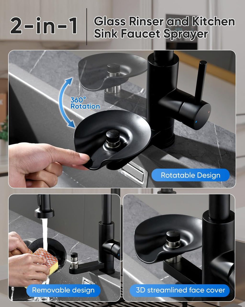 Pull Down Kitchen Faucet with Cup Washer Black