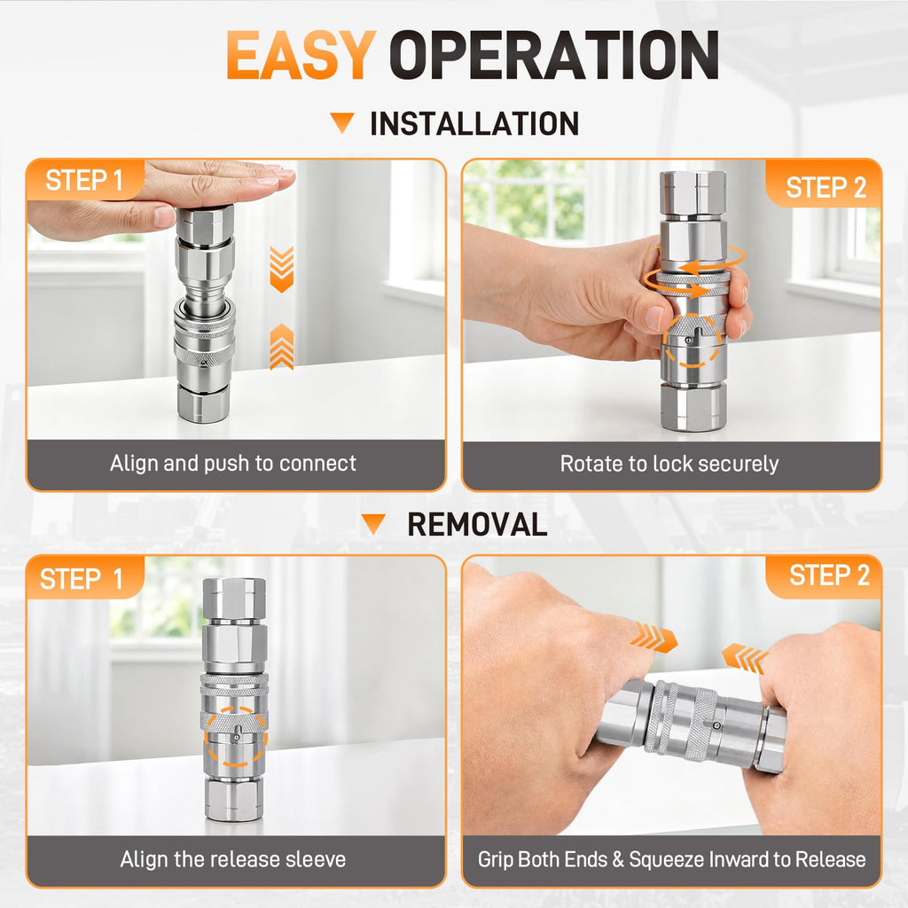 1/2" NPT Skid Steer Flat Face Hydraulic Quick Couplers/Couplings, 2 Sets