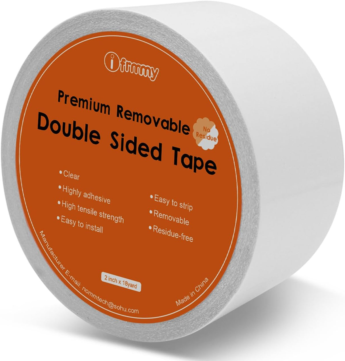 Removable Clear Double Sided Sticky Tape- No Residue, 2 Inches x 20 Yards