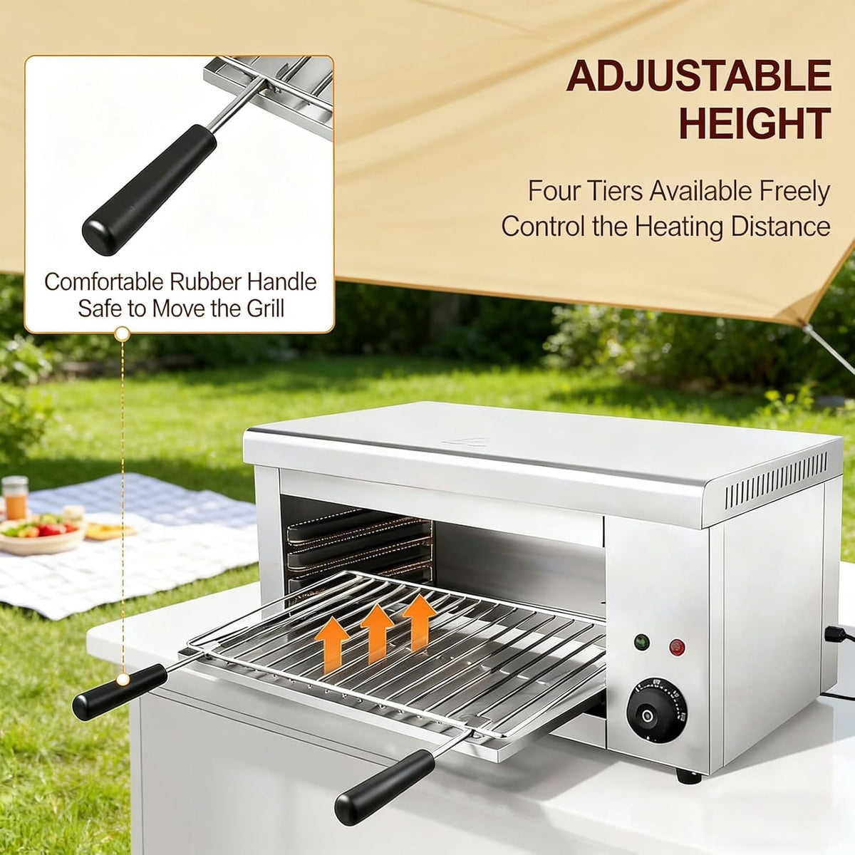 Commercial Salamander Broiler Countertop Grill, 2000W Electric Salamander Cheese Melter Stainless Steel Wall Mounted
