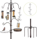Bird Feeder Station with Suet Cage & Water Bowl Fruit Hook- Adjustable Pole, 6 Hanging Hooks for Wild Birds, Outdoor