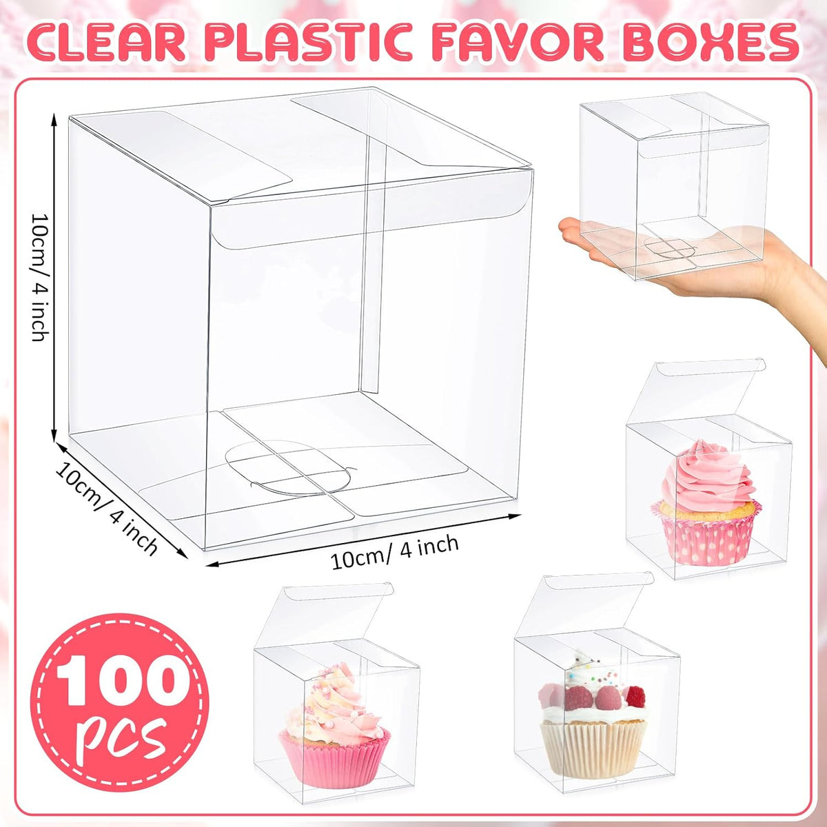 100 Pack Clear Favor Boxes 4x4x4 Inch Transparent PVC Gift Boxes