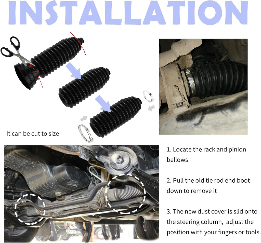 Tie Rod Boot Kit with Pinion Bellow Cable Ties and Clamps,Waterproof & Dustproof Rack and Pinion Boot for Steering System Protection,Silicone Inner Tie Rod Boot Car Accessories (Black)