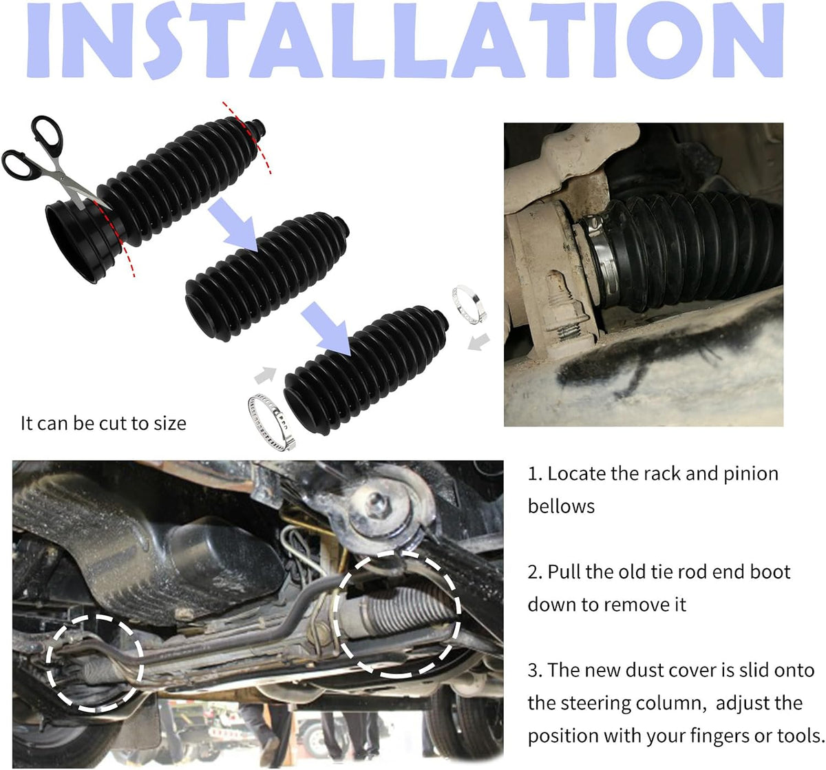 Tie Rod Boot Kit with Pinion Bellow Cable Ties and Clamps,Waterproof & Dustproof Rack and Pinion Boot for Steering System Protection,Silicone Inner Tie Rod Boot Car Accessories (Black)