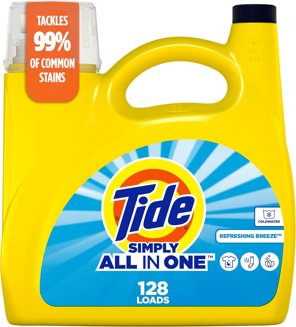 Simply All-In-One Liquid Laundry Detergent, Refreshing Breeze Scent, 128 Loads, 168 fl oz