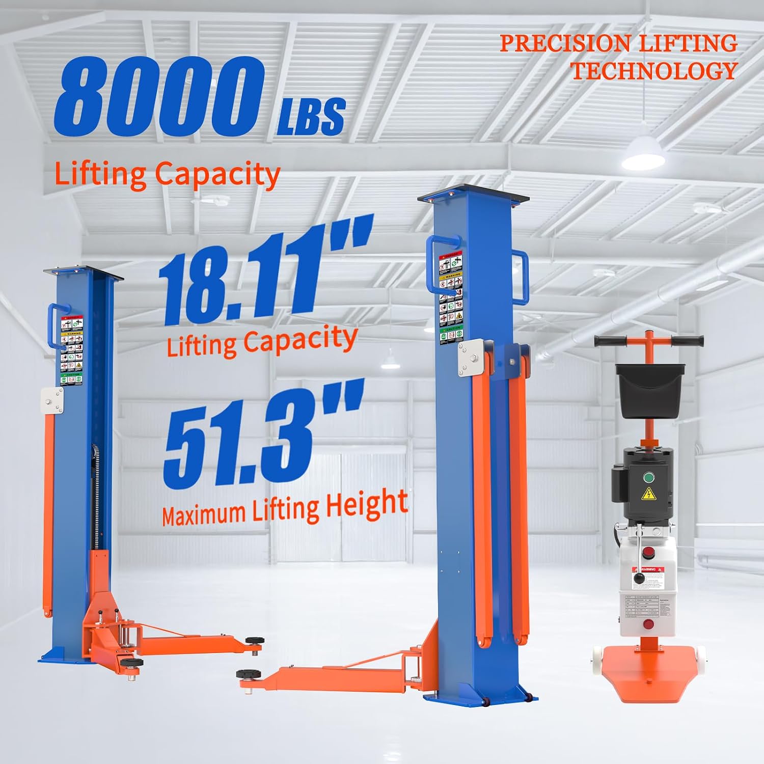 2 Post Car Lift 8000 lbs - Portable Auto Lift & Hydraulic Vehicle Hoist for Home Garage - Mid Rise Design, 220V Motor