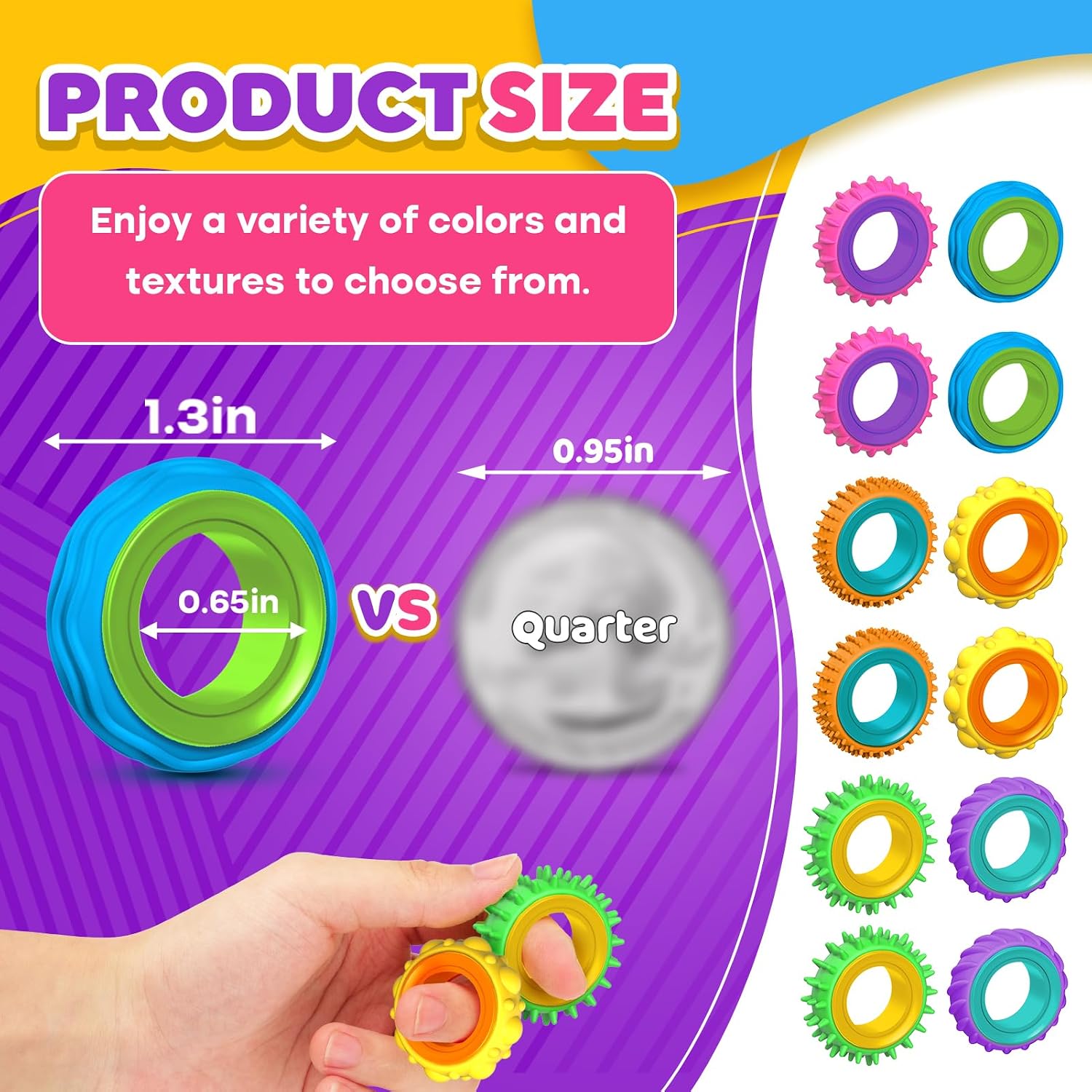 Fidget Toys Sensory Rings for Kids: 12 Pack Finger Spinner Rings - Texture Stress Toys for Kids Autism Calming - Fun