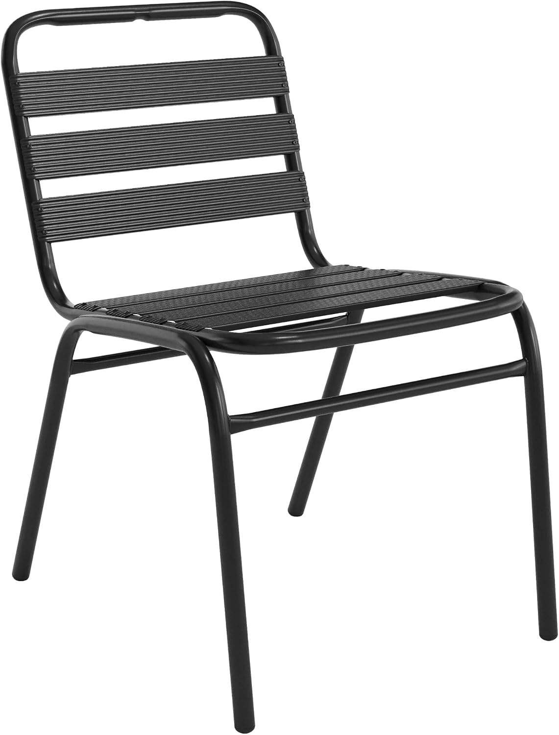 Metal Slat Back Indoor/Outdoor Stack Chair, Black