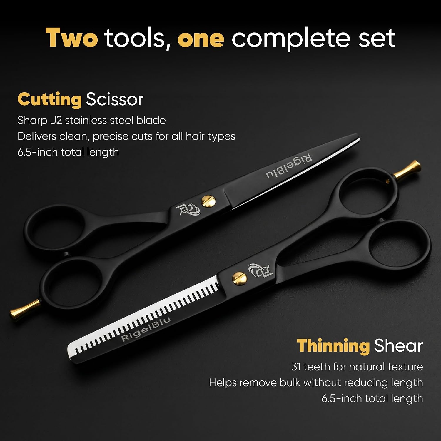 Professional Hair Thinning Shears & Hair Cutting Scissors Set - Barber Scissors for Men & Women - J2 Stainless Steel