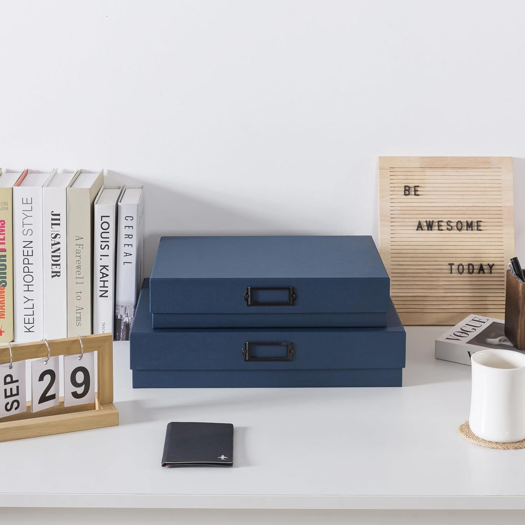 Legal Size Document Storage Boxes with Lids, Set of 2, Blue