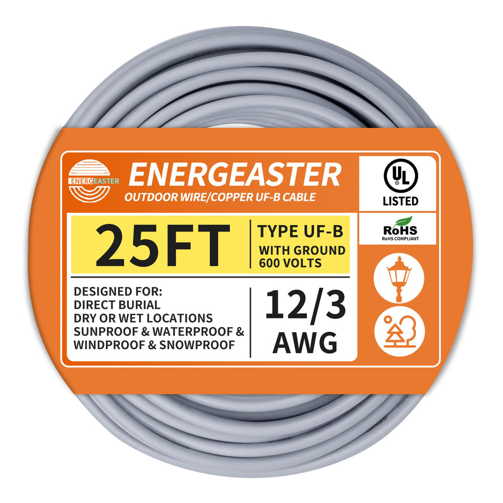 Energeaster 12/3 UF-B 25FT Solid Underground Feeder Direct Burial Cable
