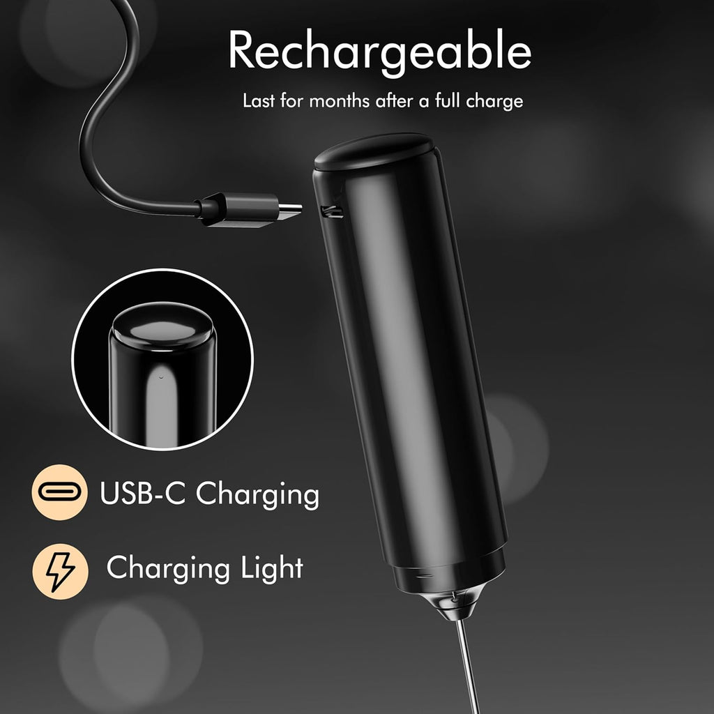 Rechargeable Milk Frother Handheld, 2-IN-1 Dual Spring Whisk Electric Frother Wand for Cappuccino Latte Macchiato