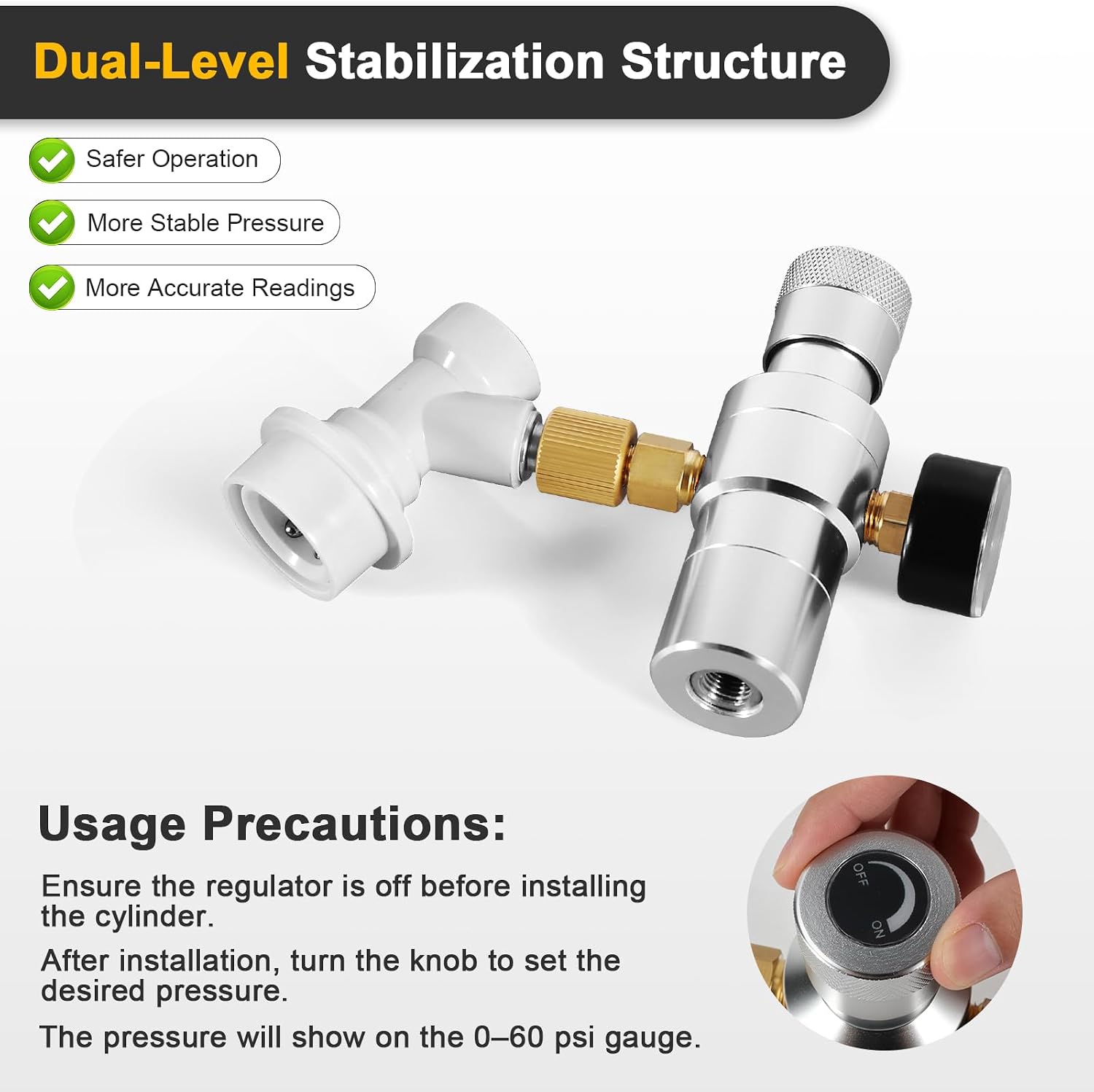 Ball Lock Keg Tap Faucet & Dual Hold Stable 0-60PSI CO2 Regulator | Stainless Steel Core Self-Closing Beer Faucet