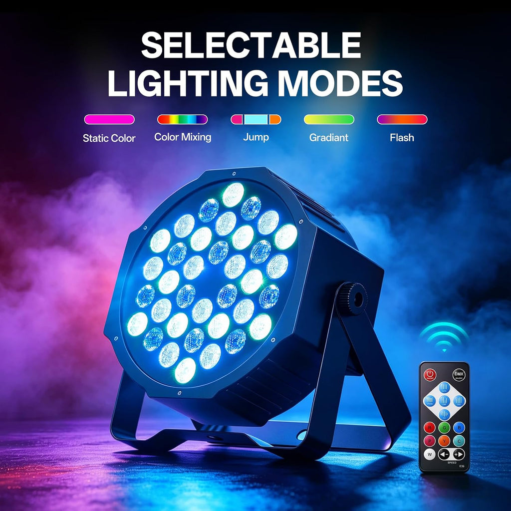 LED Par Lights DJ Stage Light RGB 36 LED with Sound Activated Remote Control DJ Uplighting for Wedding Party Club