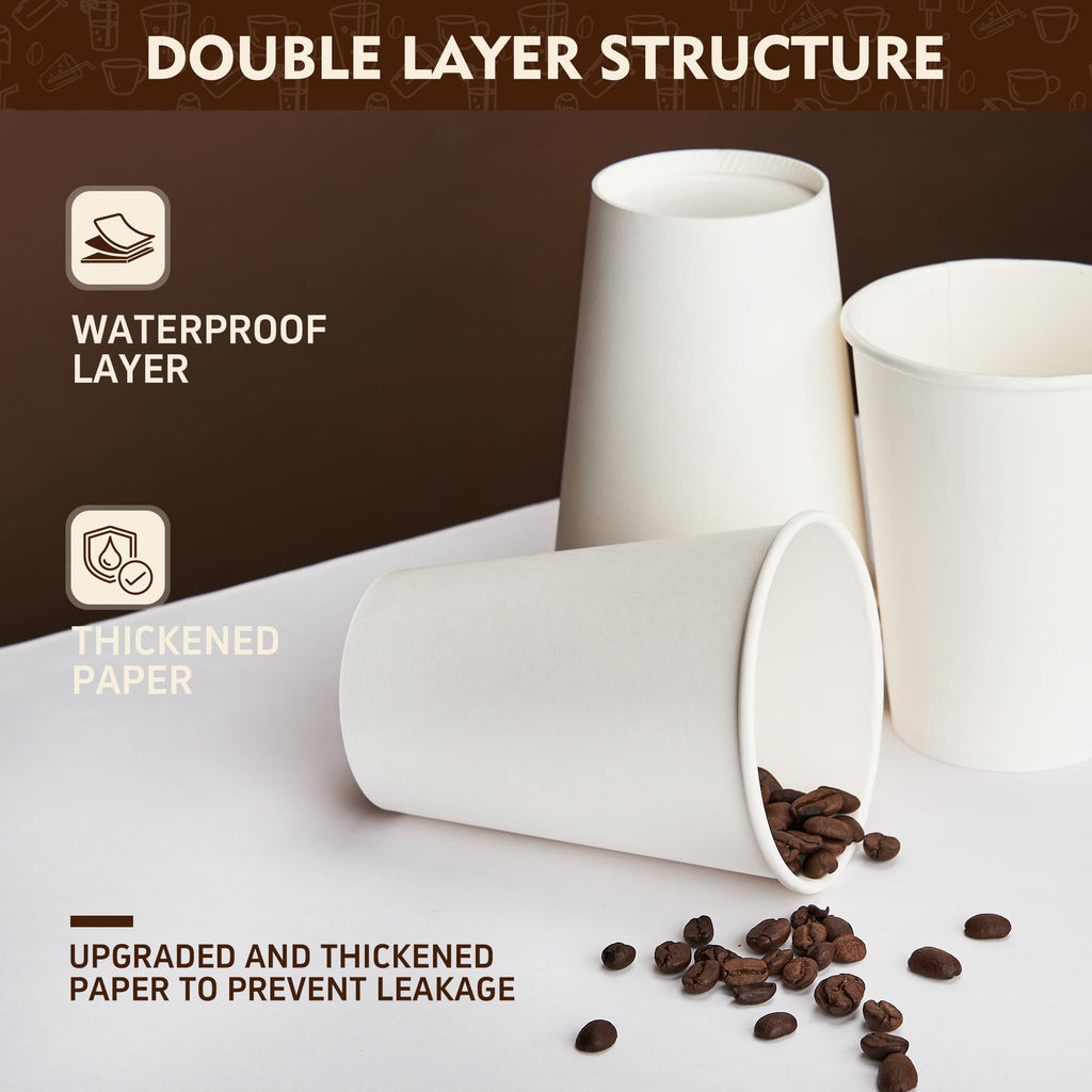 16 oz 500 Pack White Disposable Paper Coffee Cups