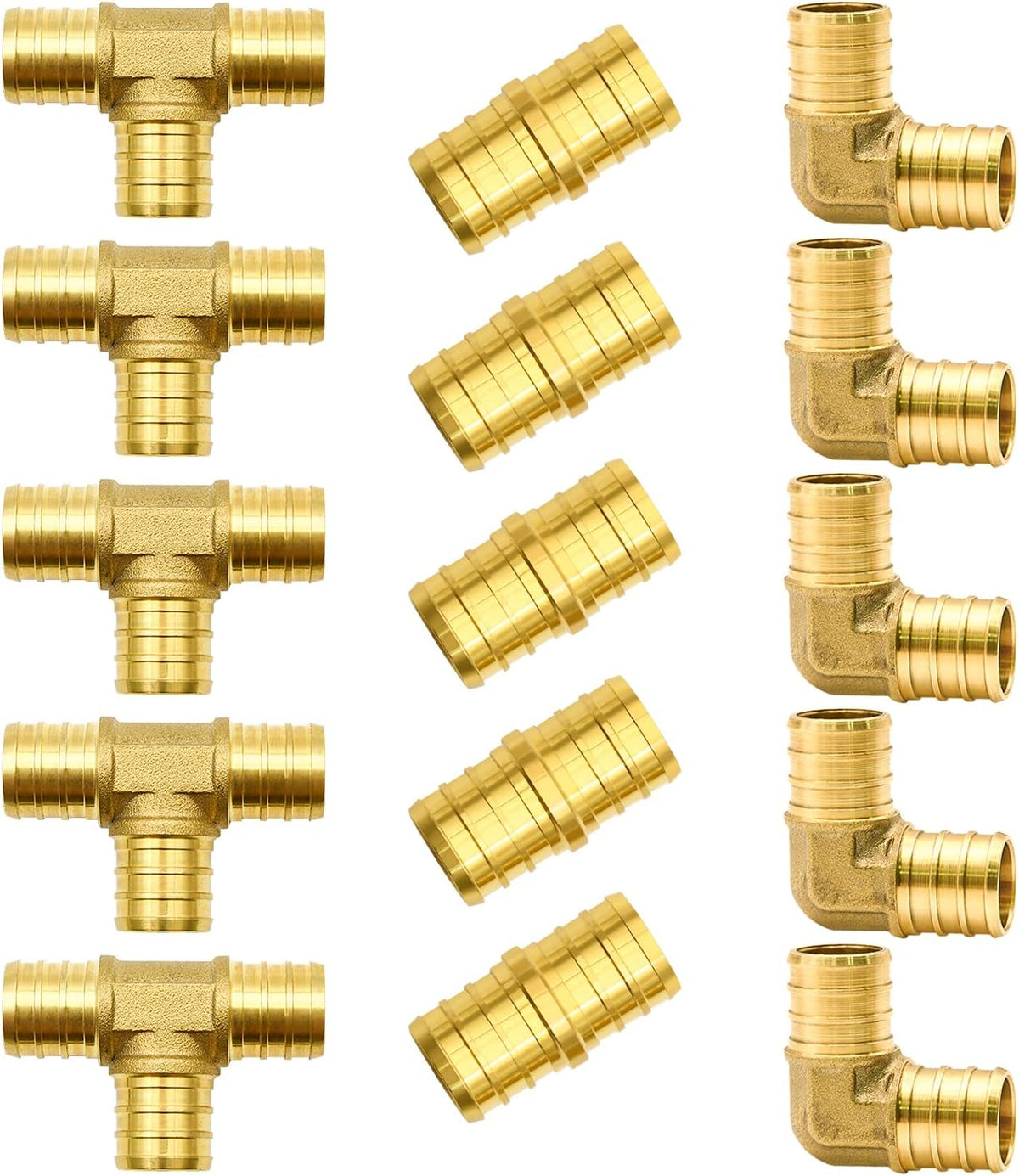 15pcs 3/4" Brass PEX Fittings, Elbow TEE Straight Couplings Set
