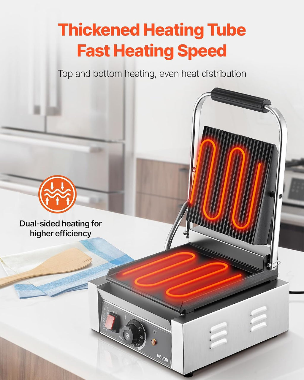 Commercial Panini Grill, 1800W Electric Sandwich Panini Maker, Stainless Steel Sandwichs Press Grill with Handle and