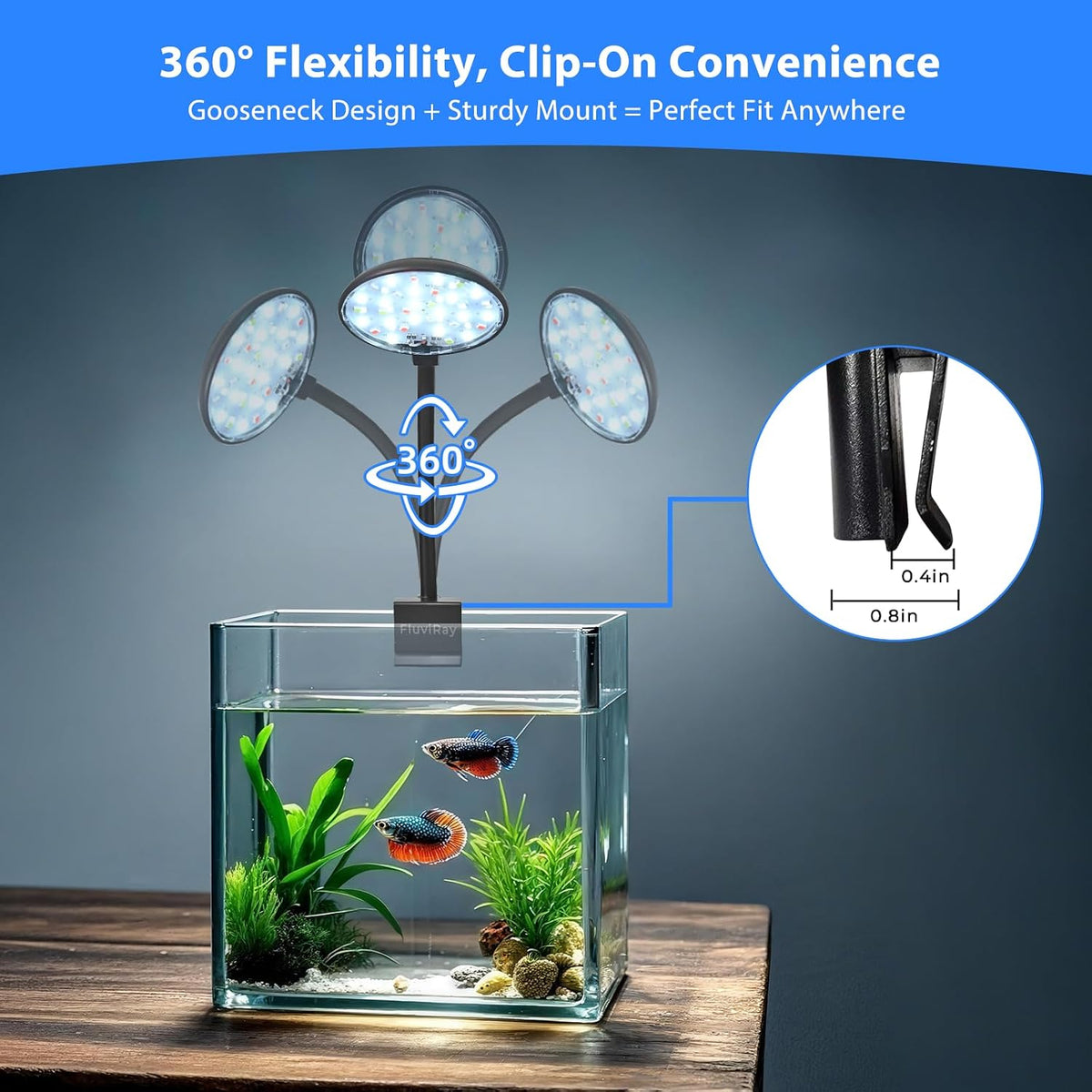 Mini Clip-On Aquarium Light 7W USB Dimmable Fish Tank Lamp with 3 Light Modes (White/RGB/Full Spectrum), 9-Level