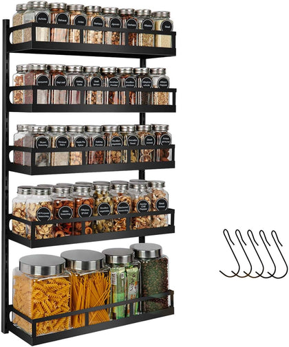 Wall Mount Spice Rack Organizer 5 Tier Height-Adjustable Hanging Spice Shelf Storage for Kitchen Pantry Cabinet