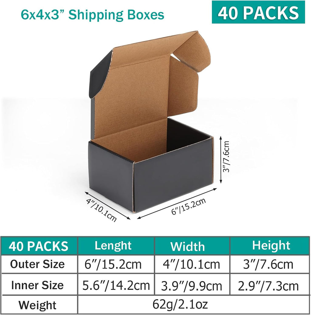40 Pack 6x4x3 Black Shipping Boxes