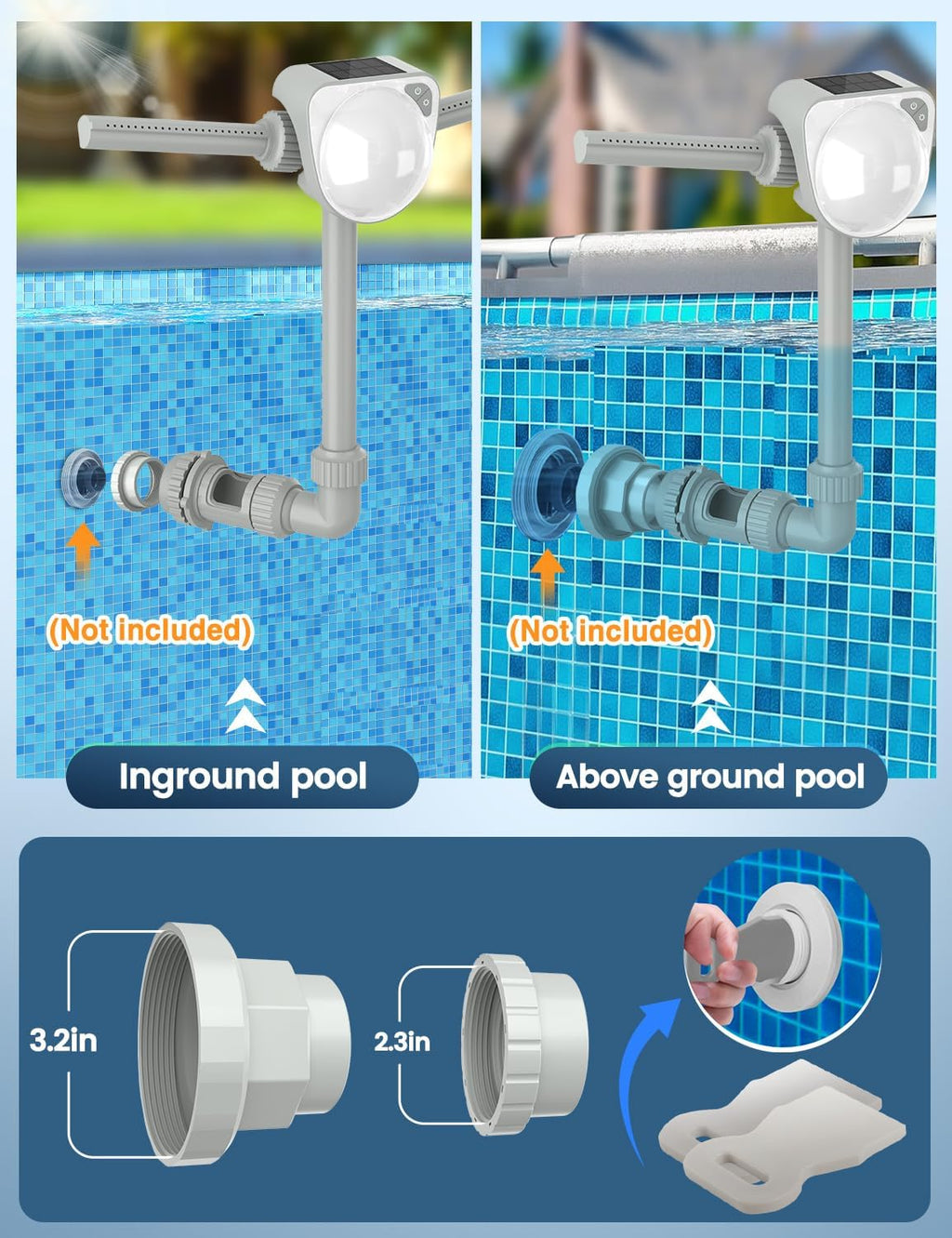 Solar Pool Fountain w/7-Color LED Lights, 2026 Dual-Head Adjustable Spray Pool Fountains for Above & Inground Pools