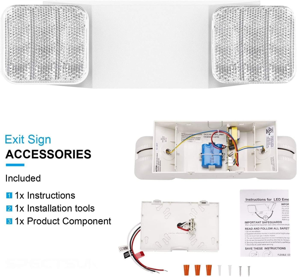 LED Emergency Lighting Fixtures with 2 LED Heads, Commercial Emergency Light with Battery Backup, UL 924 and CEC Qualified, 120-277 Voltage (1-Pack)…