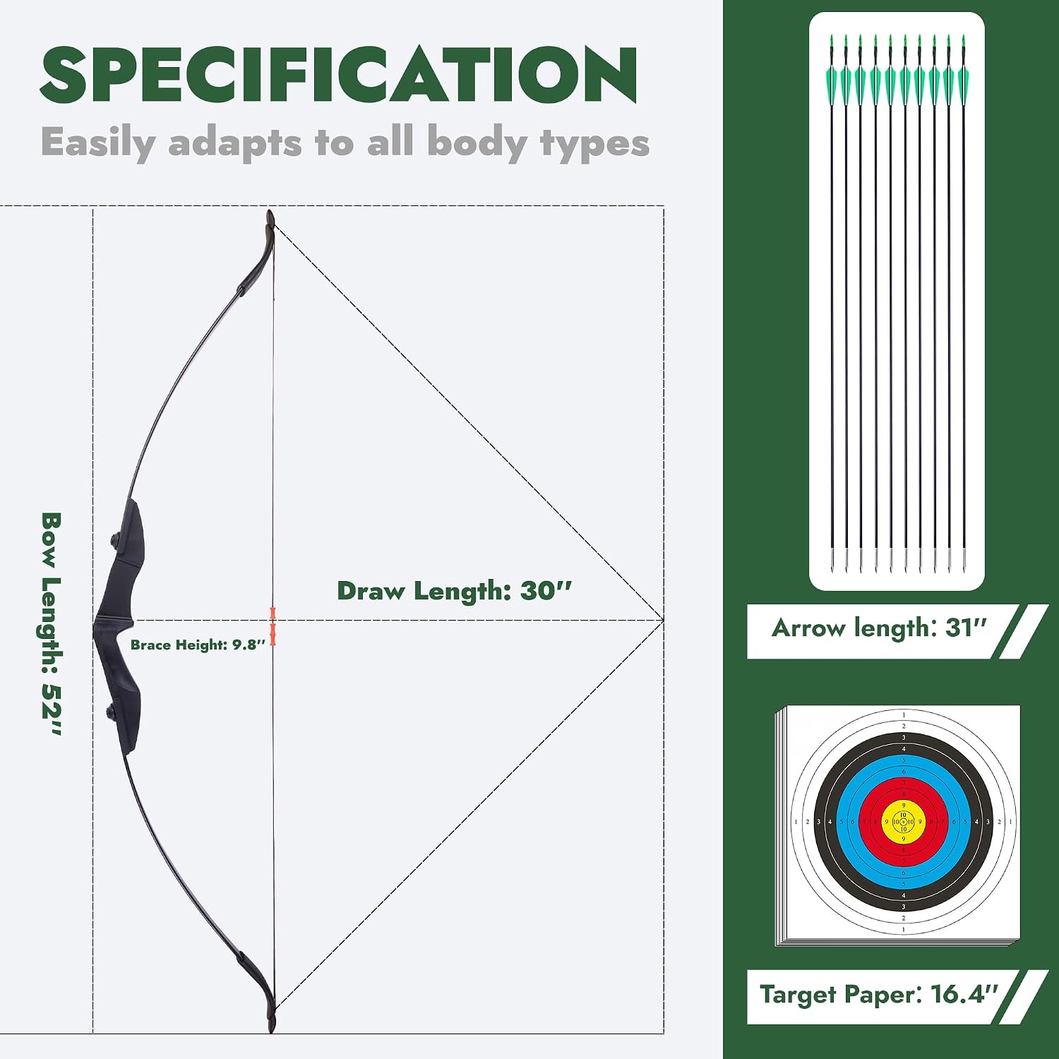 Archery Recurve Bow and Arrow Set for Adults/Youth Beginners | Left & Right Handed, Takedown Bow for Teens, Target