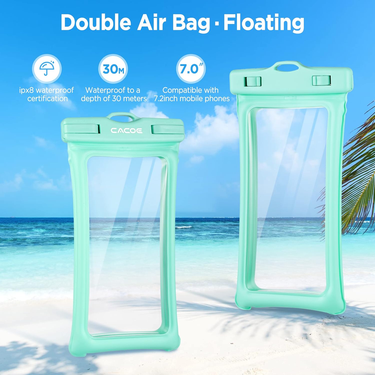 [Floatable] Floating Universal IPX8 Waterproof Phone Case 2 Pack-Up to 7.0",Adjustable Lanyard Phone Pouch,Cellphone