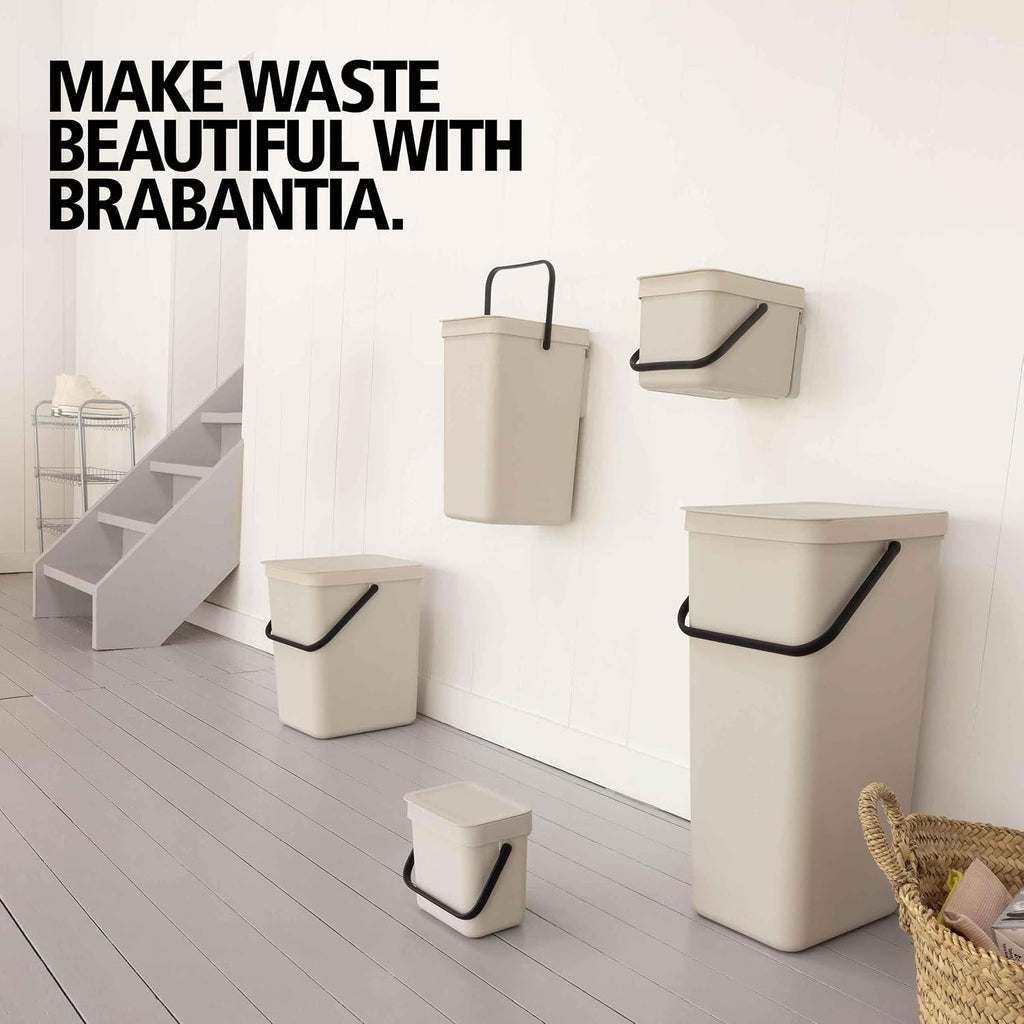 Sort & Go Recycle Bin 0.8 Gallon/3L (Soft Beige), Space-Efficient Recycle Container with Handle, Kitchen Garbage Can