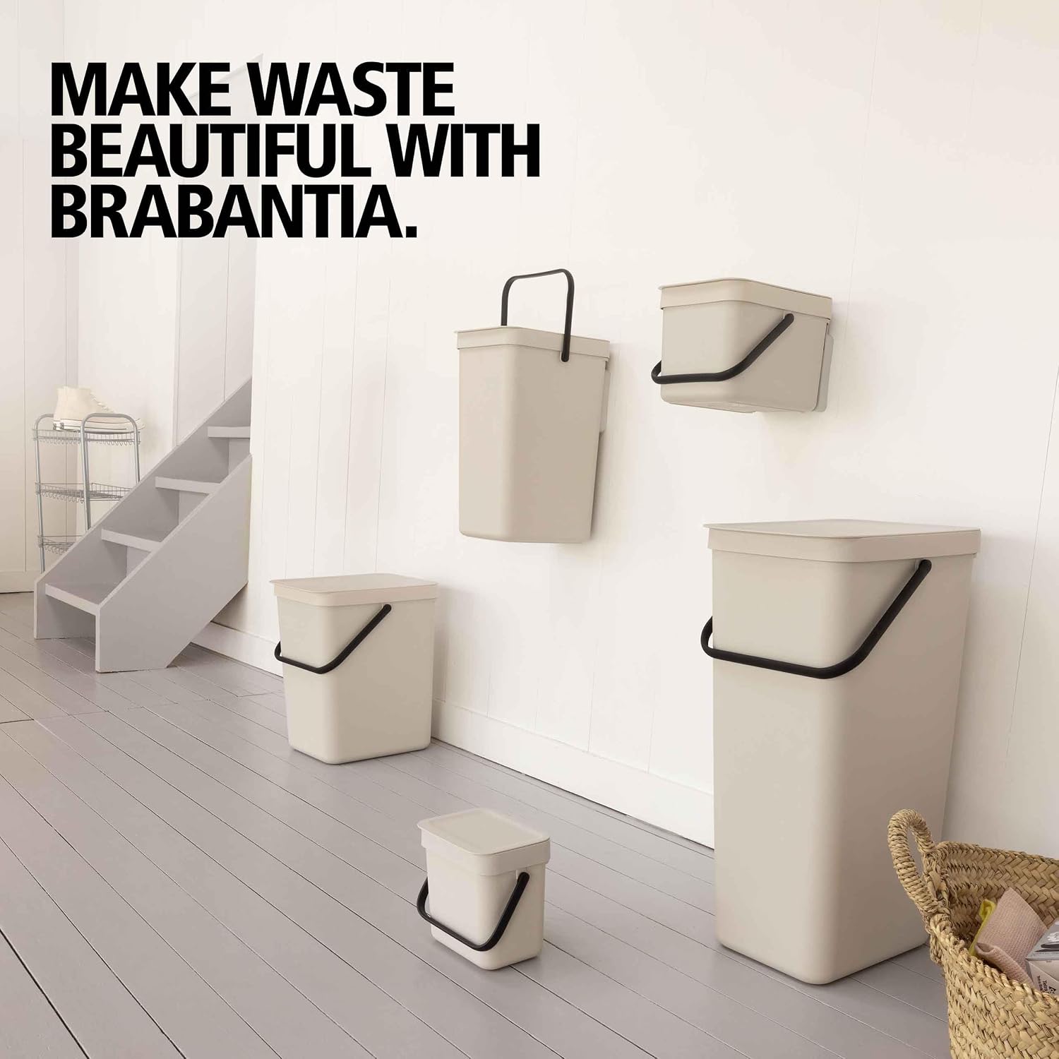 Sort & Go Recycle Bin 0.8 Gallon/3L (Soft Beige), Space-Efficient Recycle Container with Handle, Kitchen Garbage Can
