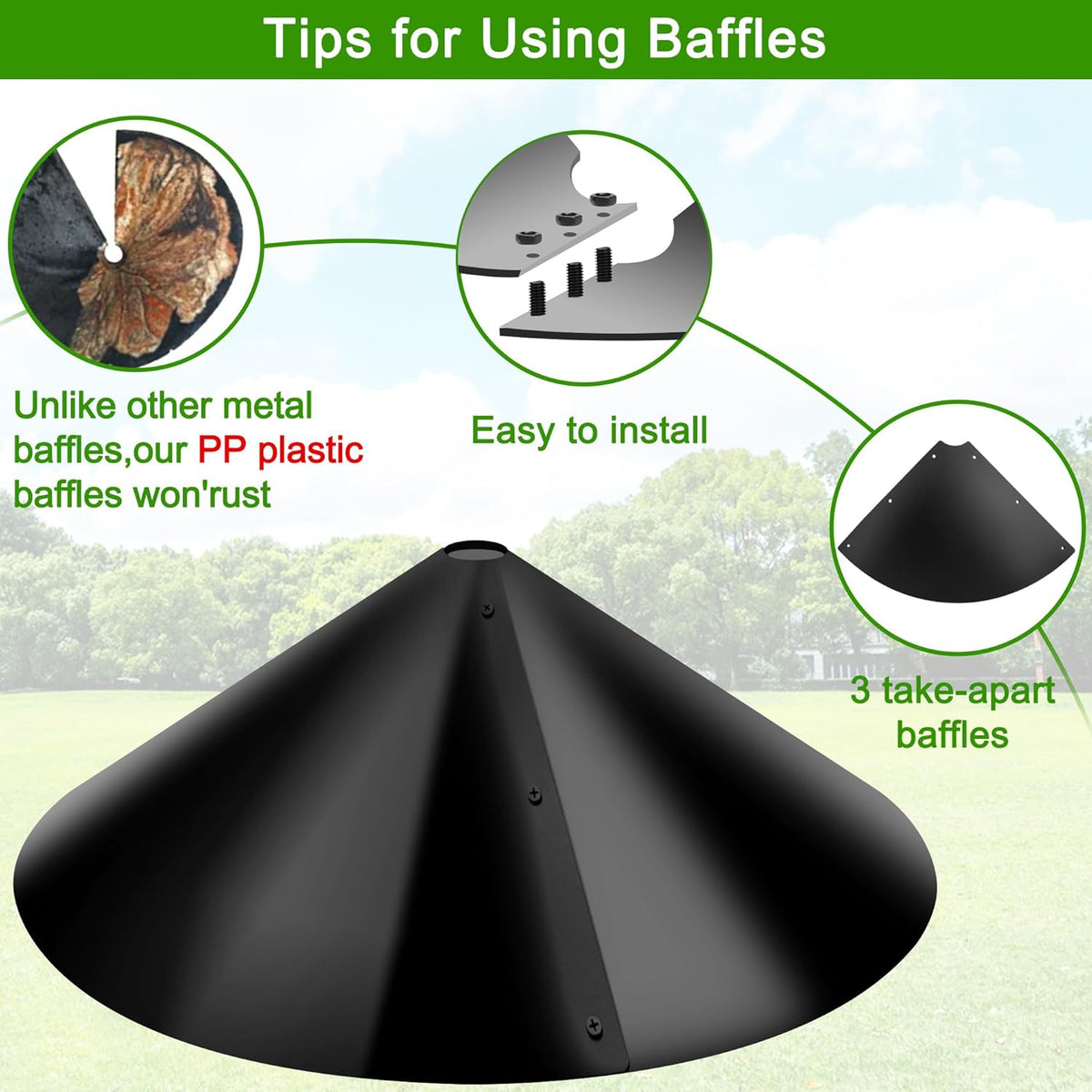 PP Squirrel Proof Baffle, Pole Mount Squirrel Guard Stopper for Outdoors Bird Feeder Pole - (Black, 16inch,1 Pack)