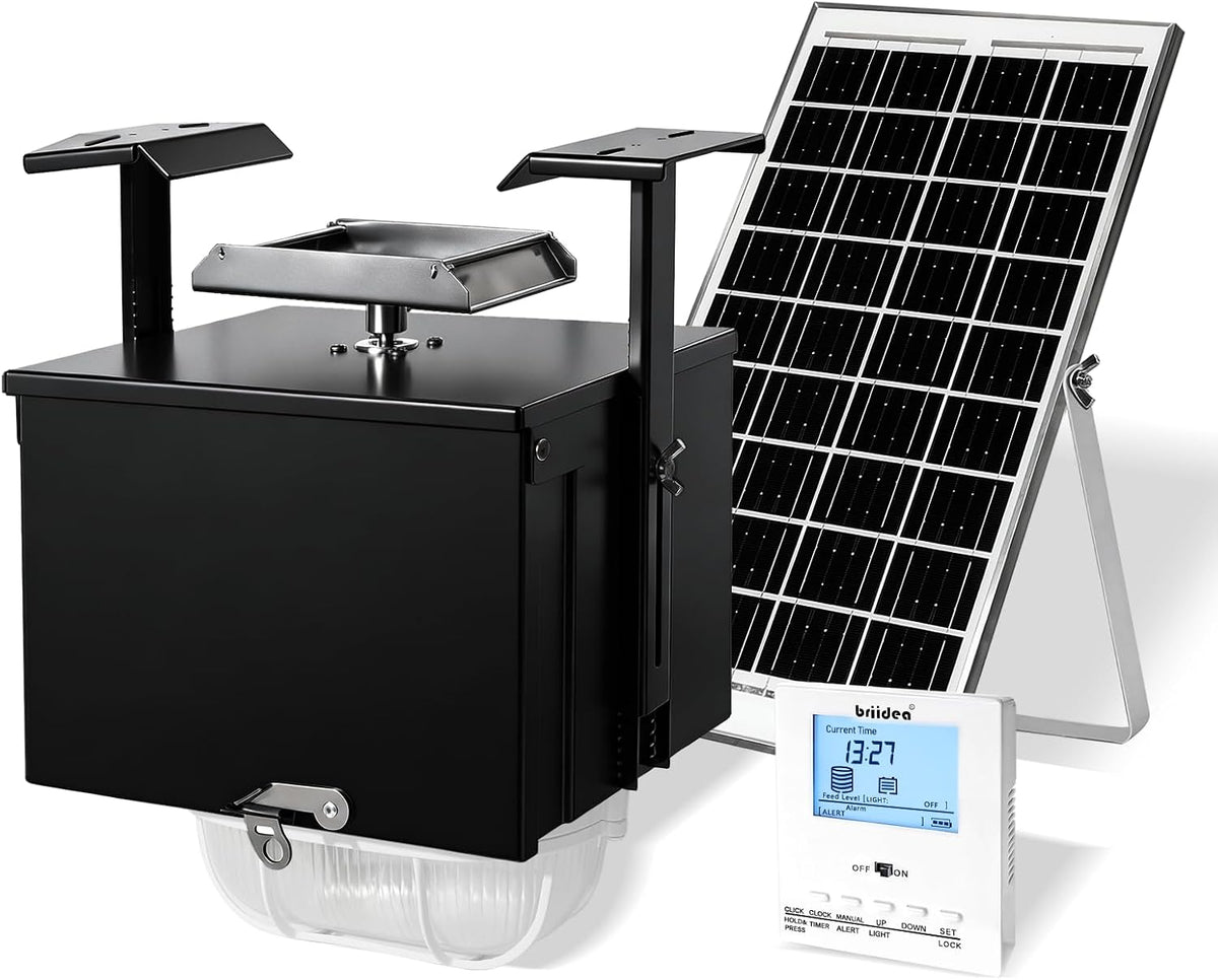 12V Automatic Deer Feeder Kit with 18V Solar Panel, Wireless Remote Control, Built-in Light & Digital Timer