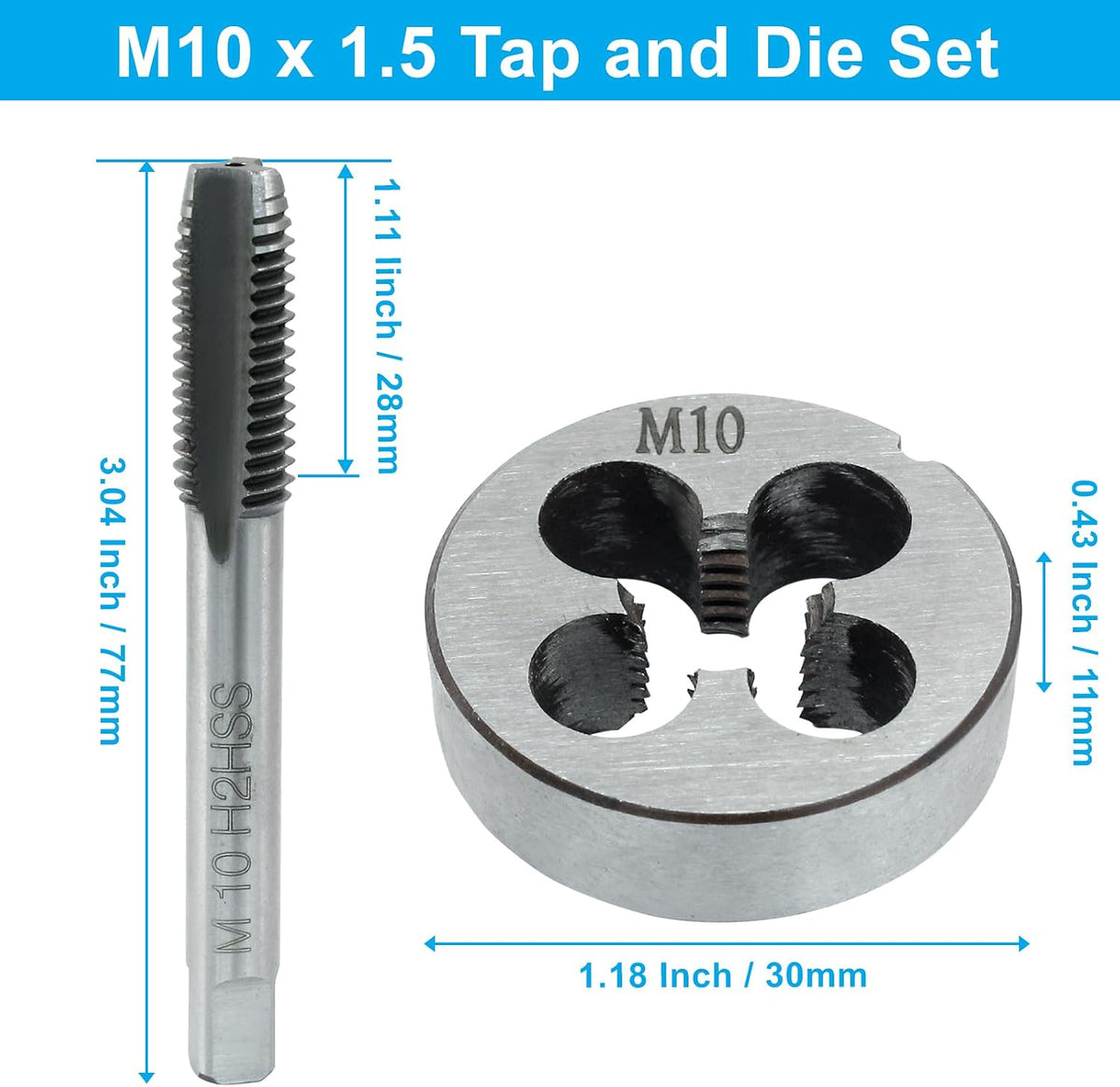 M10x1.5 Tap And Die Set, HSS Metric Threading Tool