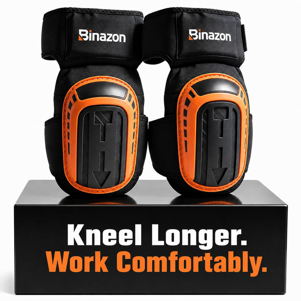 Heavy Duty Knee Pads for Work, Gel Cushion, Adjustable Straps, Orange