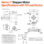 YEJMKJ Nema 17 Stepper Motor TR8x8 400mm with T8 Lead Screw 42x40mm 0.44Nm