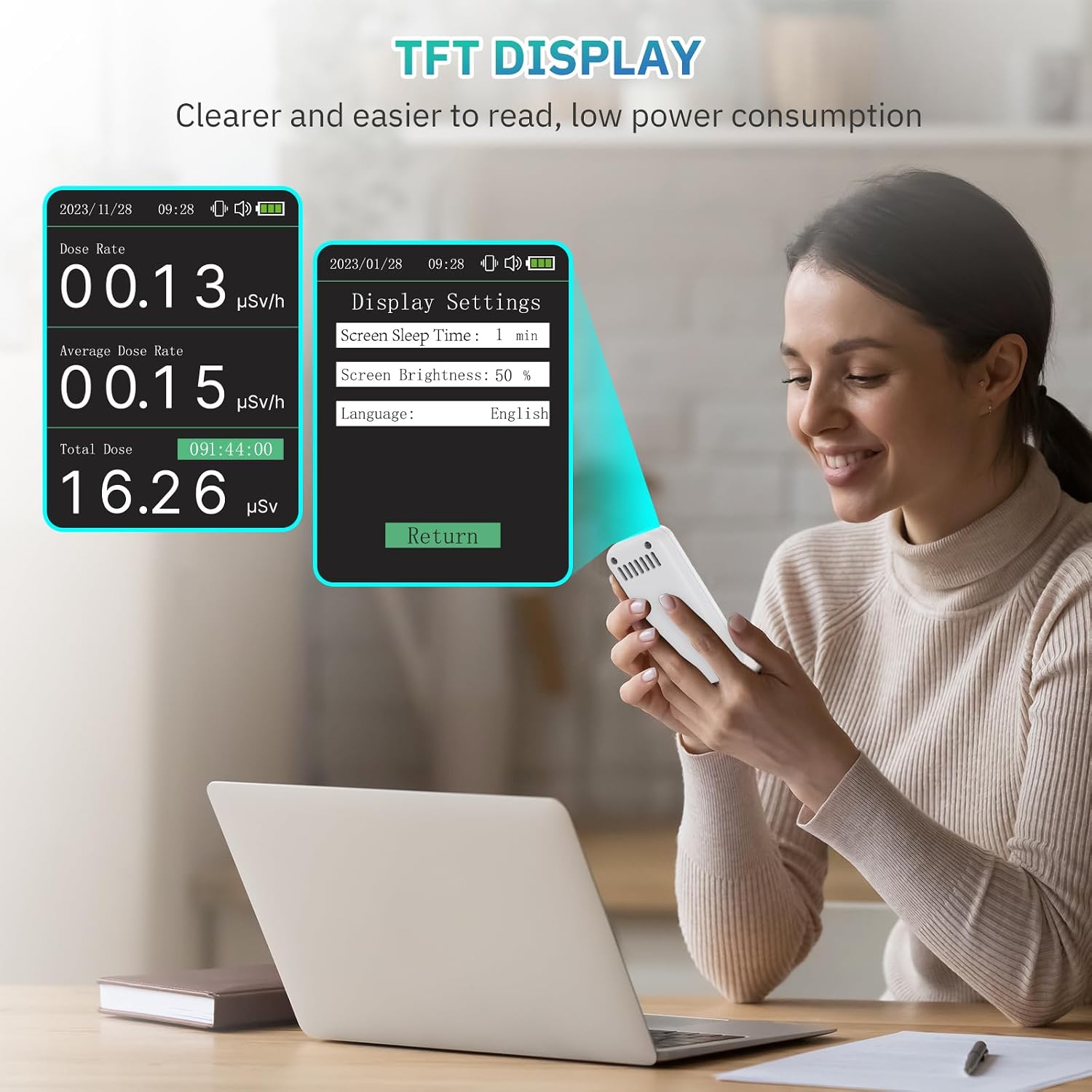 Geiger Counter Nuclear Radiation Detector with Smart Alert | Portable Handheld Radiation Monitor & Dosimeter with TFT