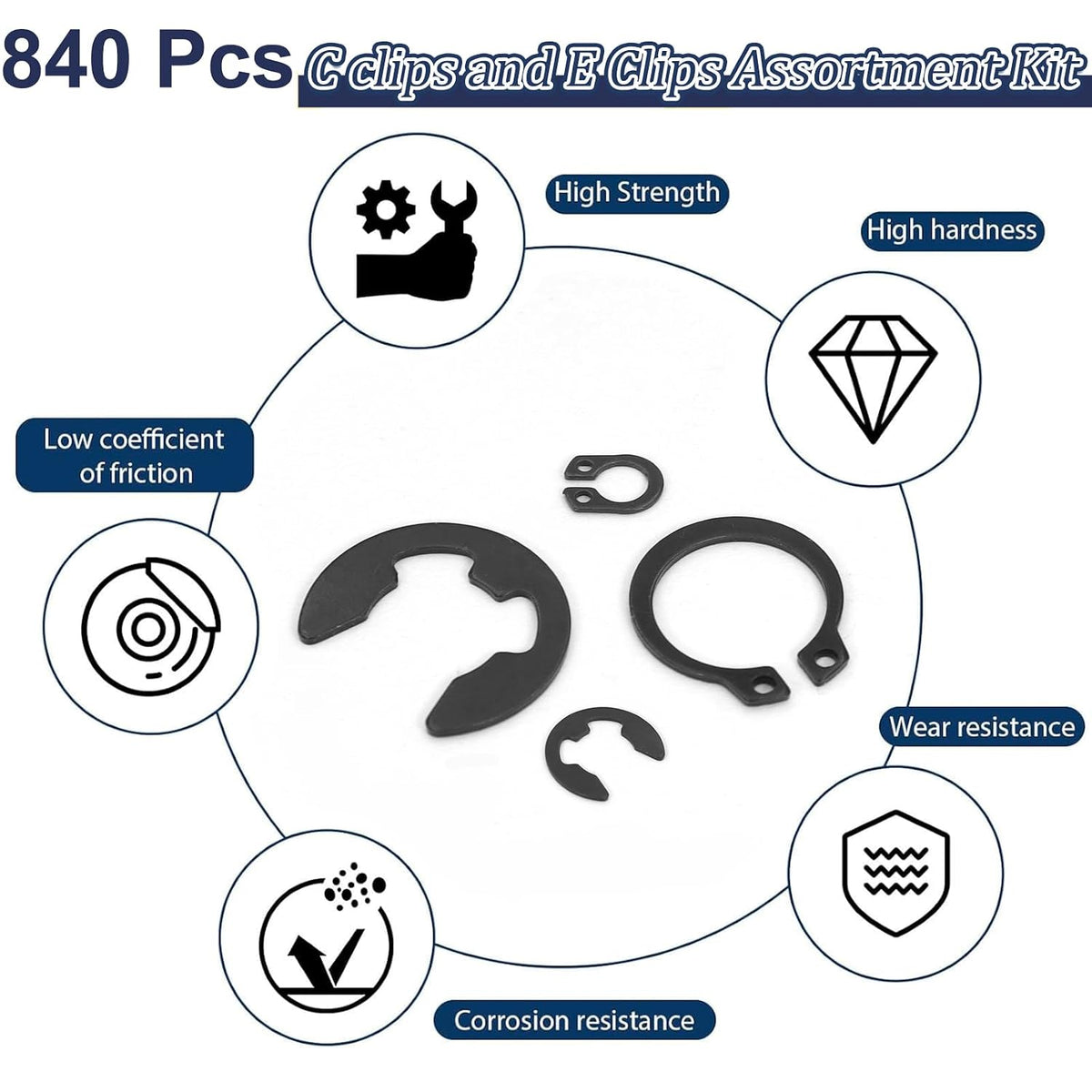 ZQZ 840Pcs C Clips and E Clips Assortment Kit, External Retaining Rings Set