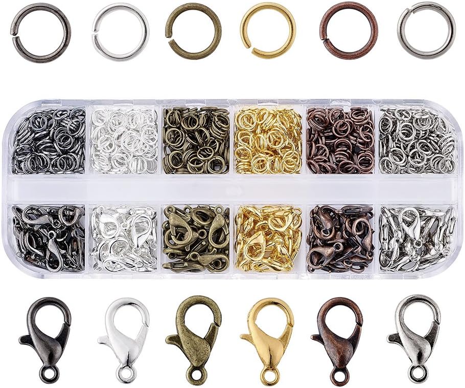 Pandahall 6 Colors Jewelry Finding Kits with 5mm Open Jump Rings & 12x6mm Lobster Claw Clasp for DIY Bracelet