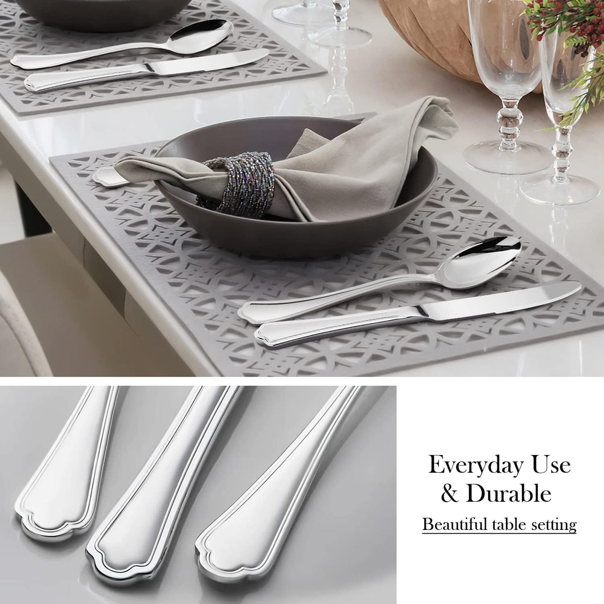 60-Piece Silverware Set for 12, Stainless Steel Flatware, Heavy Duty