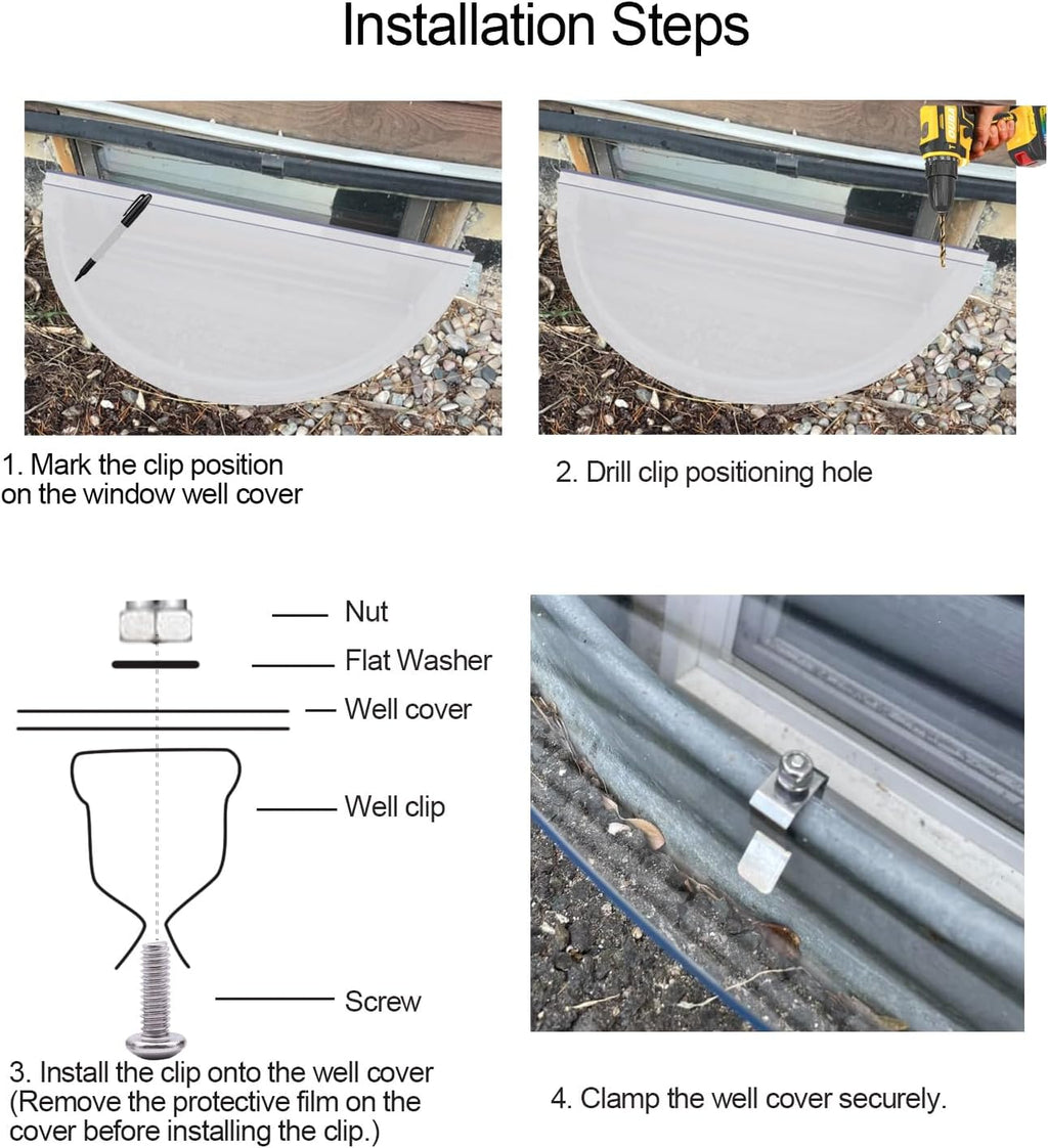 Polycarbonate Window Well Covers Outside, Basement Window Well Cover, Heavy Duty Clear Plastic Window Guard, UV