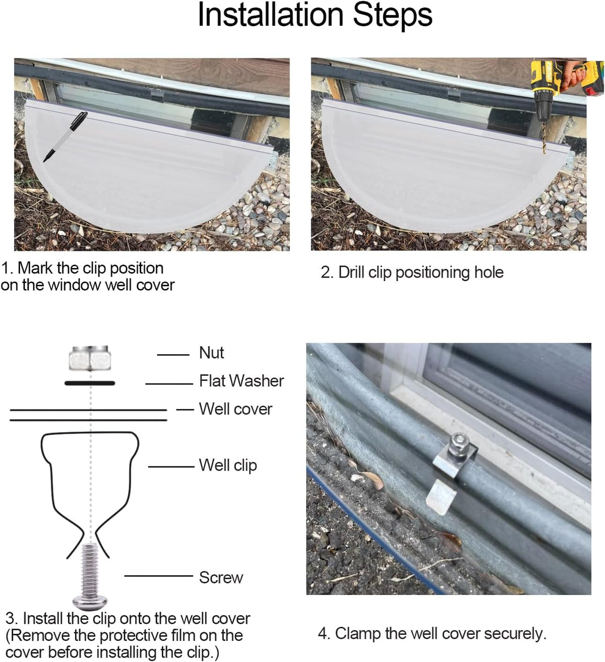 Polycarbonate Window Well Covers Outside, Basement Window Well Cover, Heavy Duty Clear Plastic Window Guard, UV