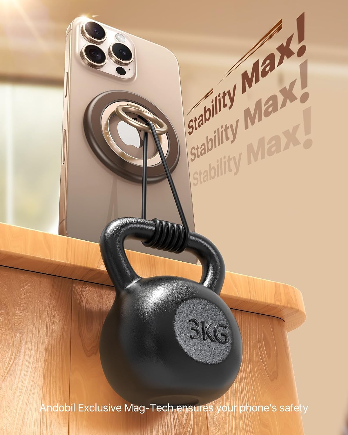 2026 3rd Gen Stability Magnetic Phone Ring Grip for MagSafe, Brown | Stronger 2-Sided Magnetic, 360° Rotation Cell