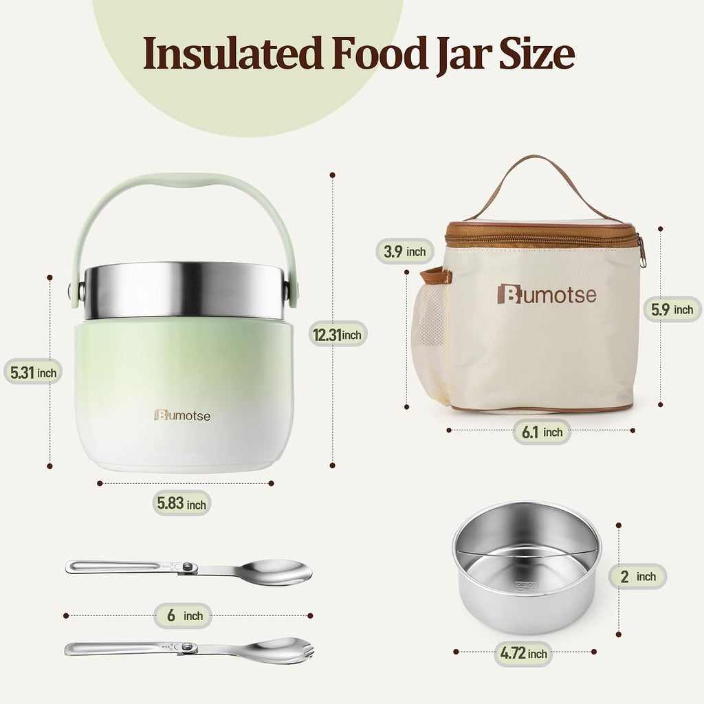 40 oz Insulated Food Jar, Dual Compartments, 8-Hour Heat Retention | Leakproof silicone-sealed lid, wide mouth