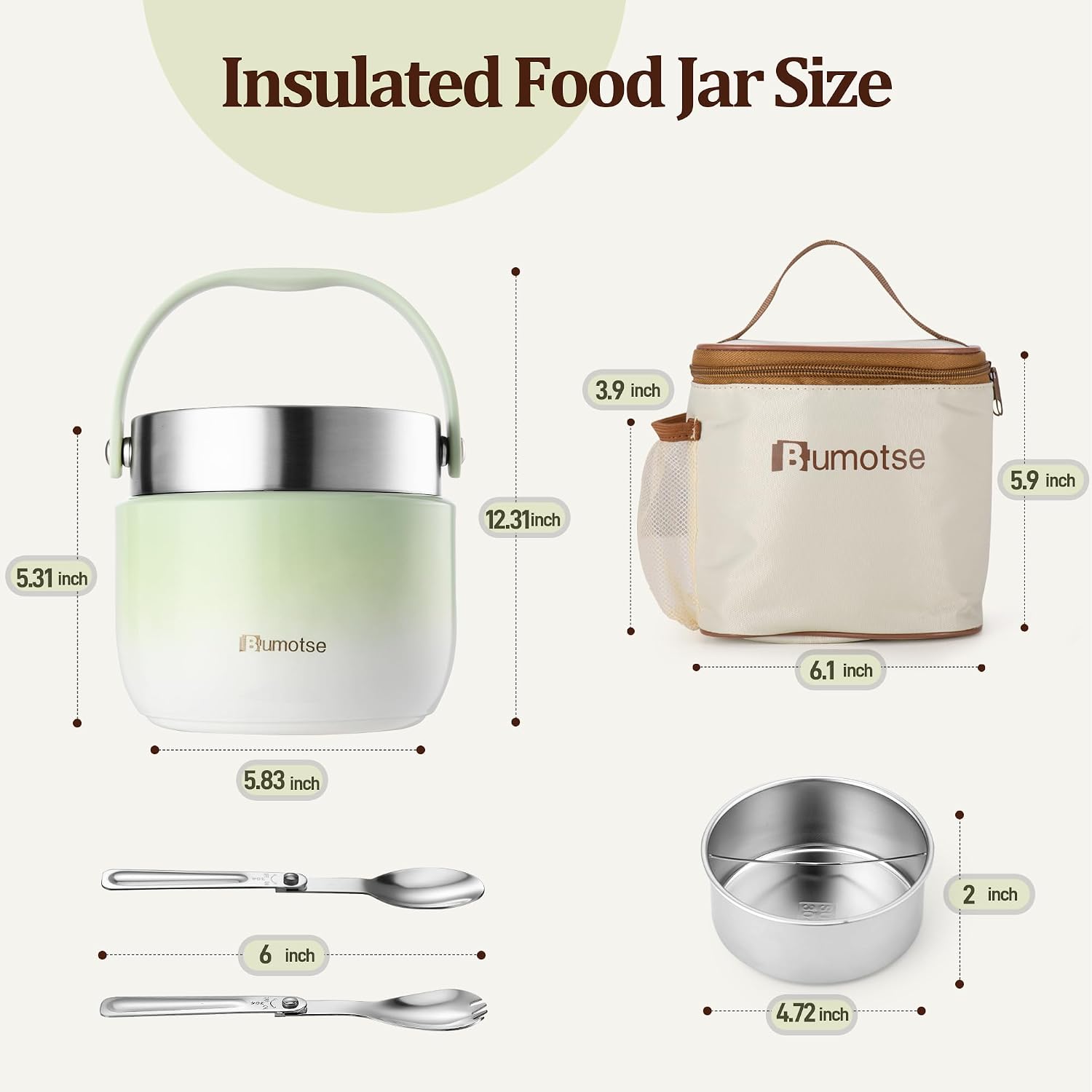 40 oz Insulated Food Jar, Dual Compartments, 8-Hour Heat Retention | Leakproof silicone-sealed lid, wide mouth