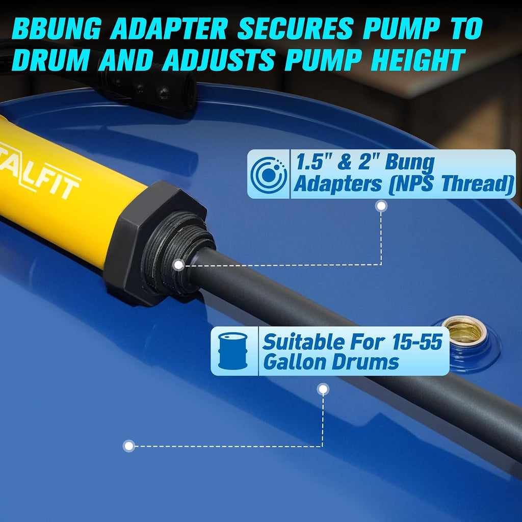 Lever Action Barrel Pump,55 Gallon Drum Pump, For Fuels, Chemicals, Corrosive Liquids, Water Based Fluids, Fits 5 to 55 Gallon Drums & Barrels (Reinforced PP - High Corrosion Resistance)
