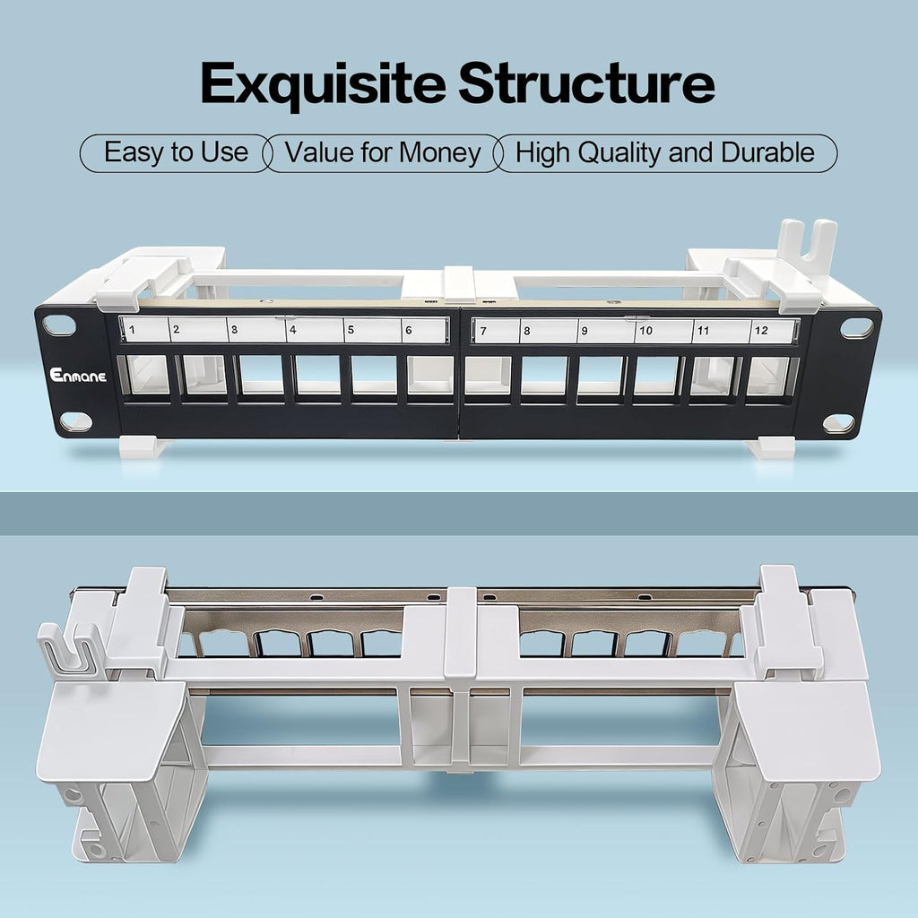 12 Port Blank Keystone Patch Panel Wall Mount 10inch with 89D Bracket Ethernet Patch Panel